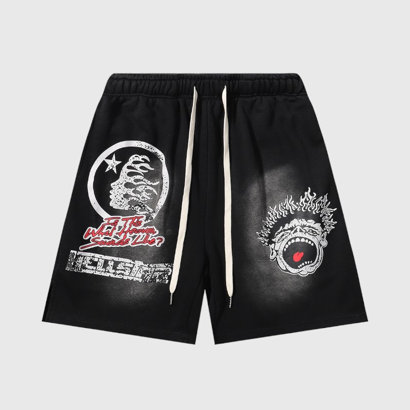187b5021-Photoroom Hellstar Jupitar Graphic Terry Black Shorts - Image 1