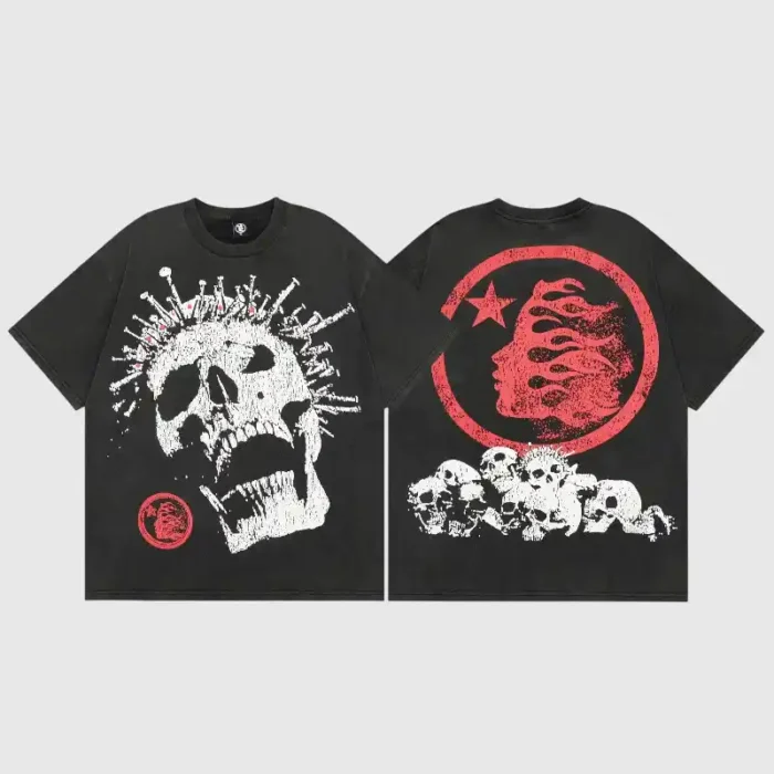 Hellstar-Skull-Washed-T-Shirt-Black-front-back-view