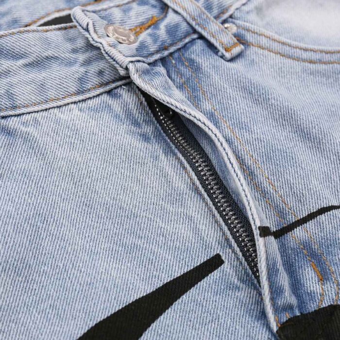 Hellstar Print Logo Loose Jeans front zip