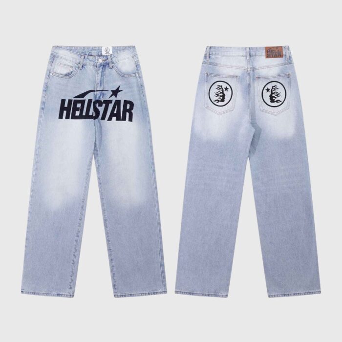 Hellstar Print Logo Loose Jeans front back