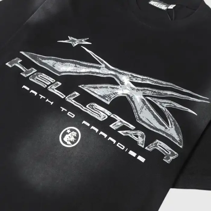 Hellstar Logo Black T-Shirt Chrome