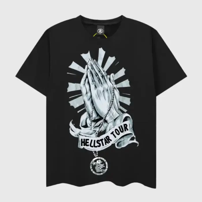 Hellstar Hand Prayer Print T-Shirt Black