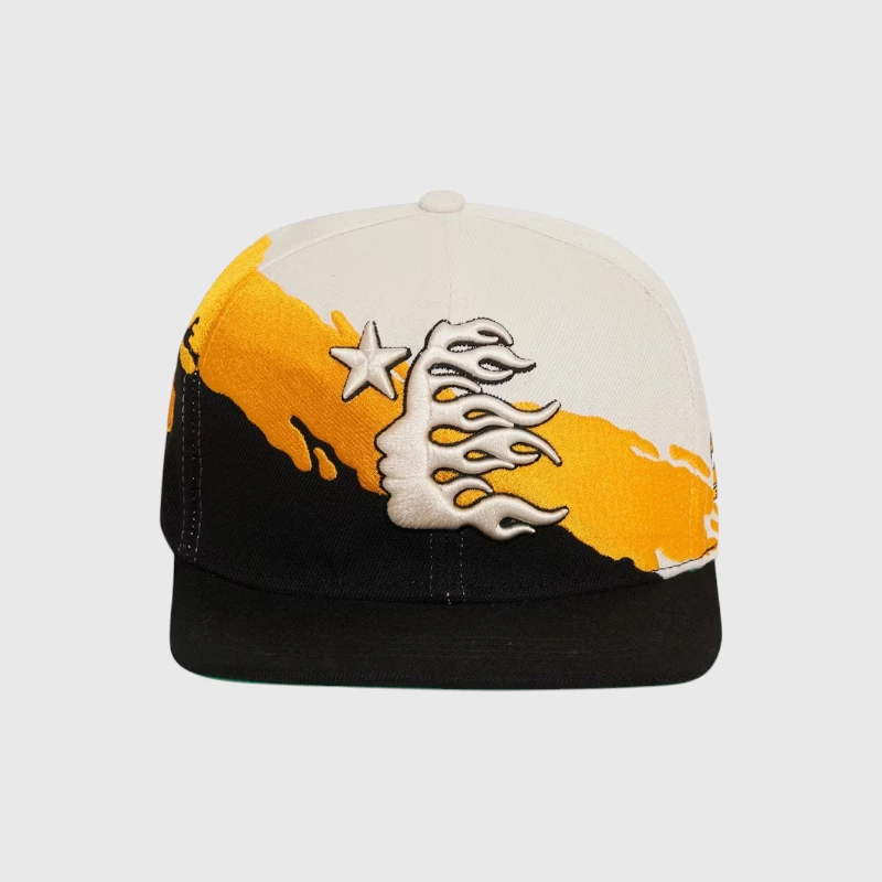Hellstar Paintbrush Snapback Hat Black Yellow